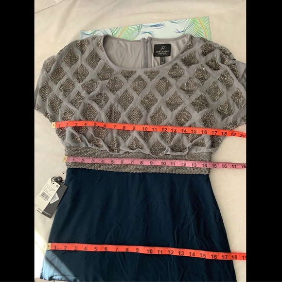 NWT Adrianna Papell‎ Beaded Colorblock Blouson Gown Silver Navy [SZ 6P ] #G497 - Picture 8 of 8